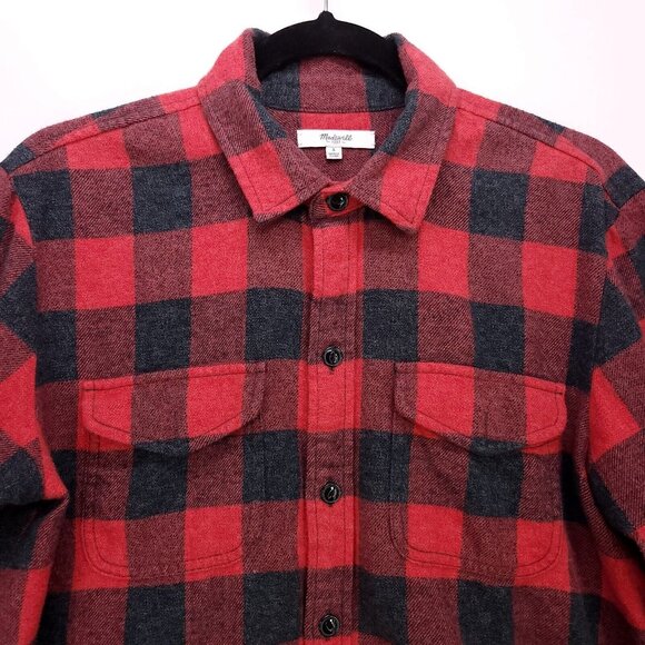 Madewell Flannel Shirt Button Up Red Buffalo Plaid Long Sleeve Size Small Boxy - Picture 3 of 13
